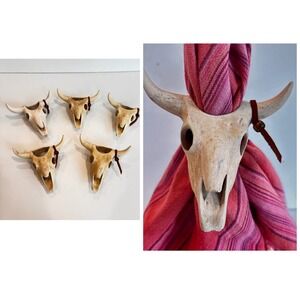 Vtg Southwestern Skull Napkin Rings Holders Set 5 Faux Bone Longhorn Steer *Read